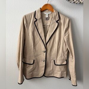 MNG by Mango Linen Cotton Blazer Beige Black Brass Preppy Academia Women’s 12